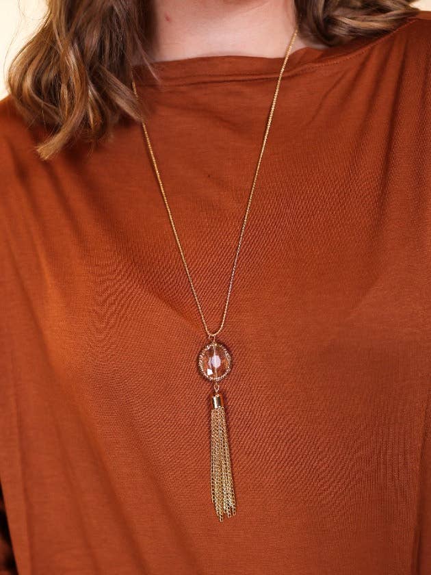 Boss Lady Gold Tassel Necklace with Gemstone for wholesale by GRACE+EMMA by Southern Grace