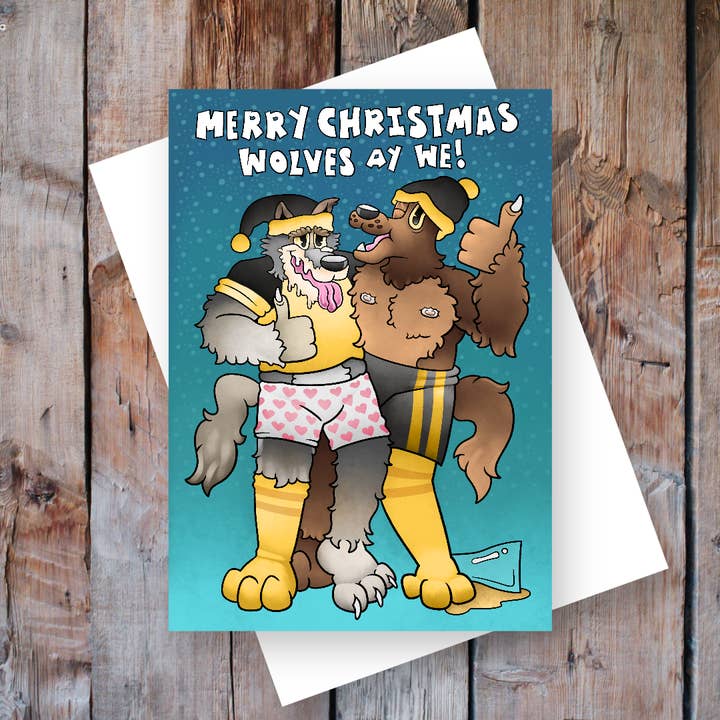 Loups Ay Nous ! Carte de Noël pour la vente par Black Country Cards