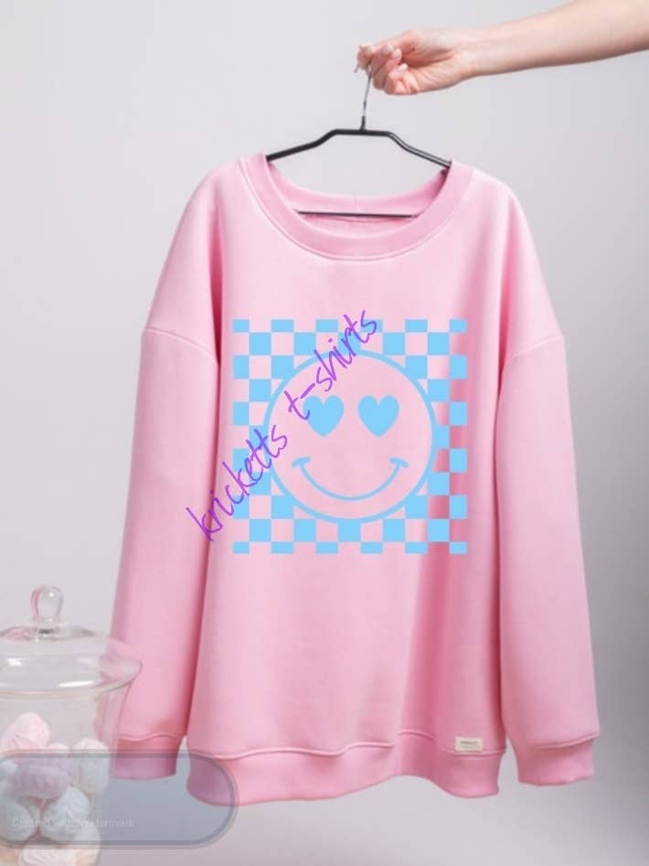 Smiley à carreaux bleus pour la vente par Kricketts' T-shirts