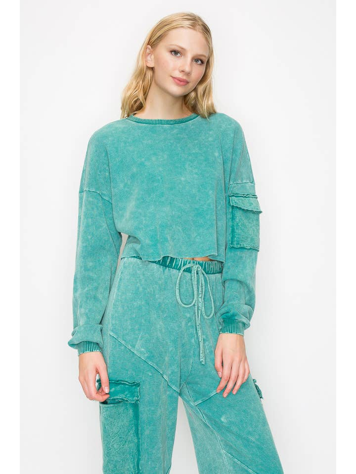 J.Her - Wholesale Knit Top - Women's - Mineral Wash Cargo pocket Top GD4021T