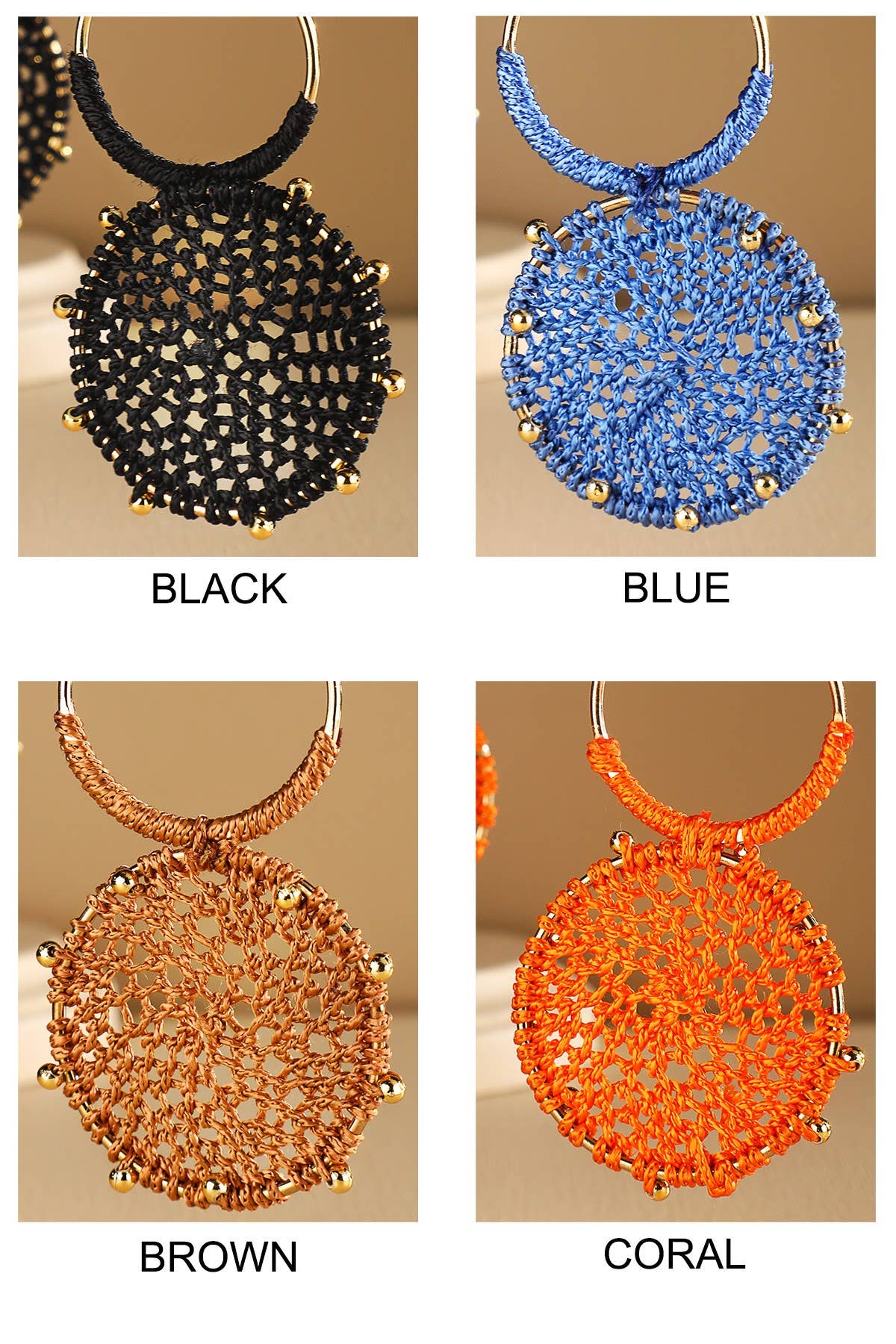 Urbanista - Wholesale Dangle Earrings - Rattan Knitted Round Tiers  Drop Earring 3