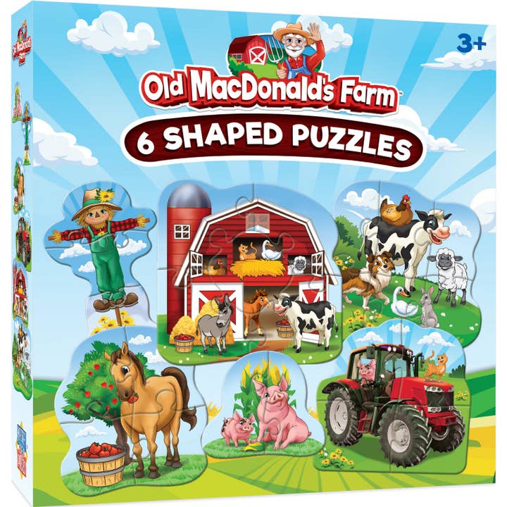 Old MacDonald's Farm 6-Pack Mini Shaped Jigsaw Puzzles for wholesale by Masterpieces Puzzles