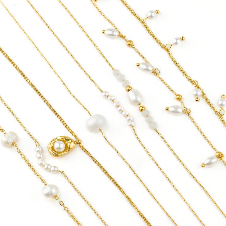 Blueyejewelry - Vendita all'ingrosso Collane di perline/perle - Collane con catena di perle dorate - catene assortite impermeabili2