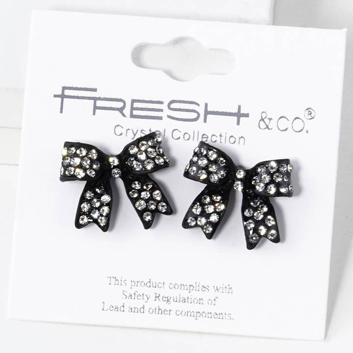 Fashion City - Wholesale Stud/Post Earrings - Rhinestone Bow Shape Post Earrings