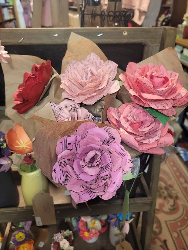 Upcycled Paper Rose for Valentines Day or Any Occasion
for wholesale by Bearly Hyde N Cabin Used Books & Gifts