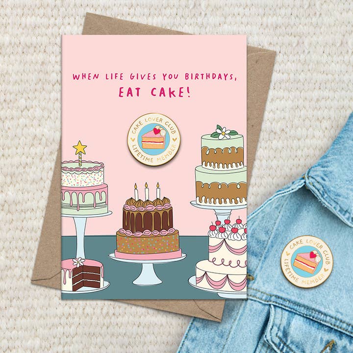 Tarjeta de felicitación con insignia - Club de amantes del pastel para venta al por mayor de Dandelion Stationery