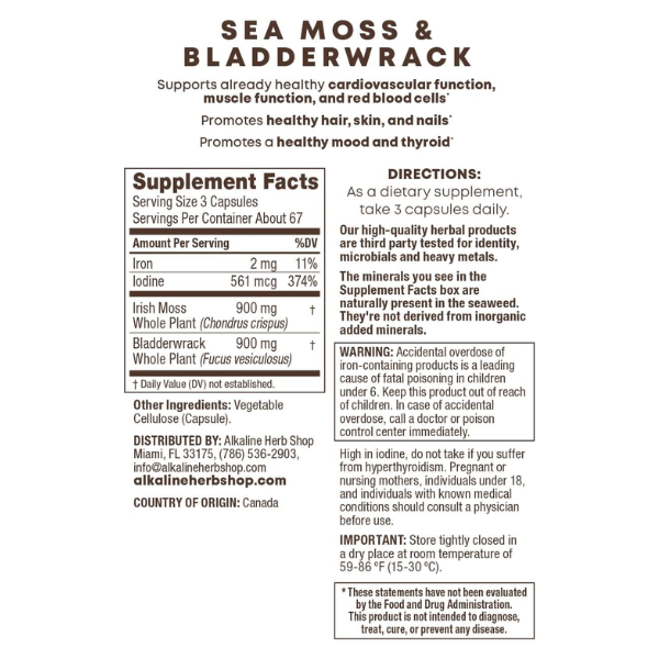 AlchePharma Naturals - Wholesale Oral Supplement/Vitamin - Alkaline Herb Shop Sea Moss & Bladderwrack Supplements 1