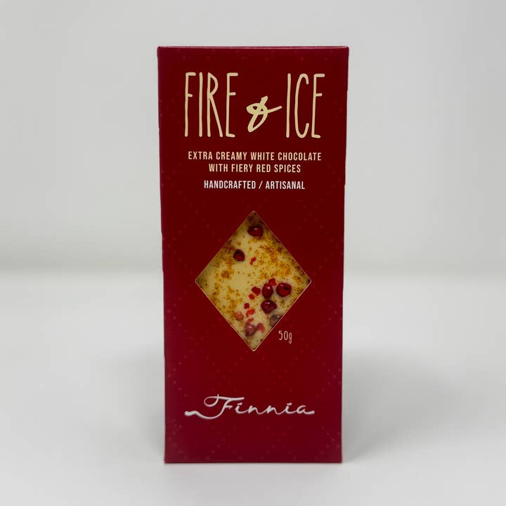 Fire & Ice White Chocolate Bar, Bean-to-Bar for wholesale by Finnia Chocolate and Cacao
