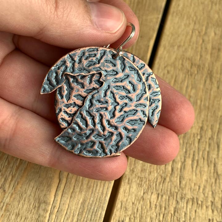 Sigil Stone Studio - Wholesale Dangle Earrings - Copper Earrings - Howling Wolves with Dark Patina1