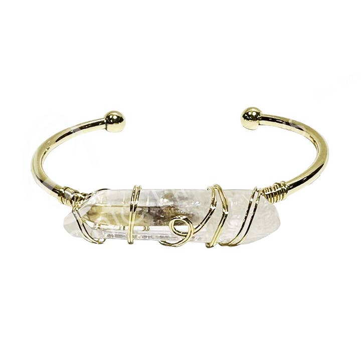 Oceanic Linkways Inc - Wholesale Spiritual Stone/Crystal - (PC)BRACELET - BRASS ADJUSTABLE WIRE WRAP CRYSTAL QUARTZ NA0