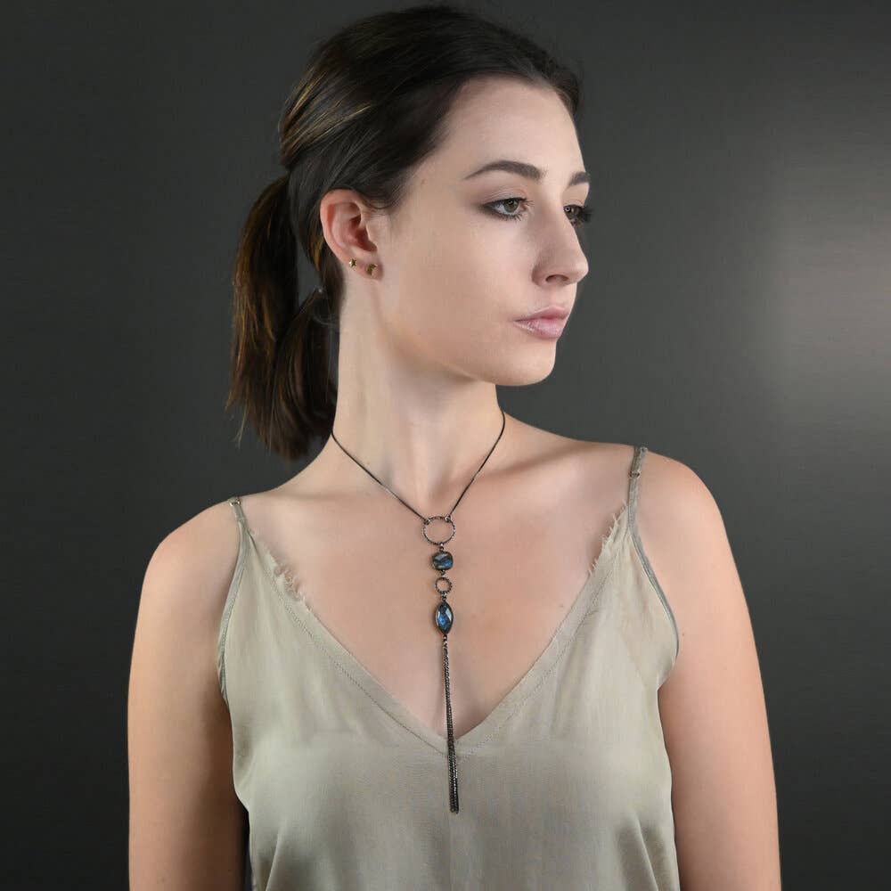 KBD Studio - Wholesale Pendant/Charm Necklace - Moonstone on Gunmetal Adjustable Chain2