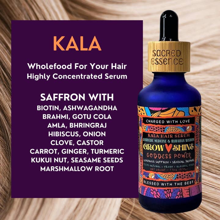 The Sacred Essence - Venta al por mayor Sérums capilares - KALA - Suero a base de azafrán con biotina y 15 hierbas ayurvédicas