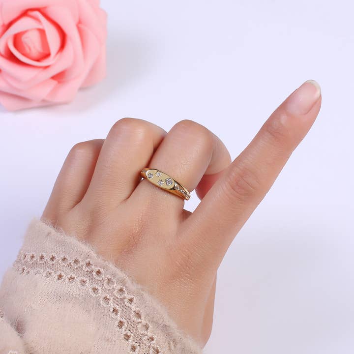 Aim Eternal - Wholesale Multi-Stone Ring - Dainty Gold/Silver Micro Pave Casual Belt Buckle Ring