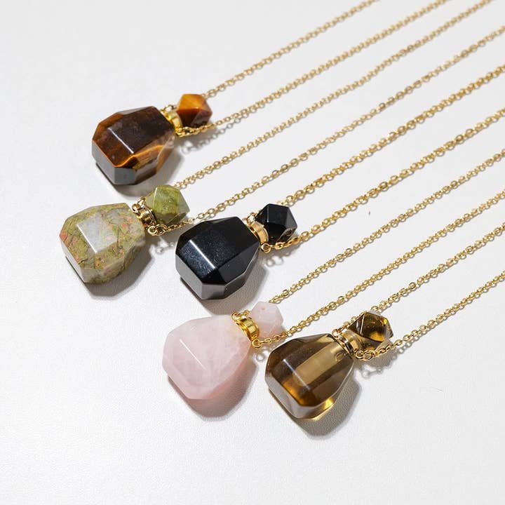 Crystolver - Wholesale Pendant/Charm Necklace - Gemstone Essential Oil Bottle Pendant Necklace