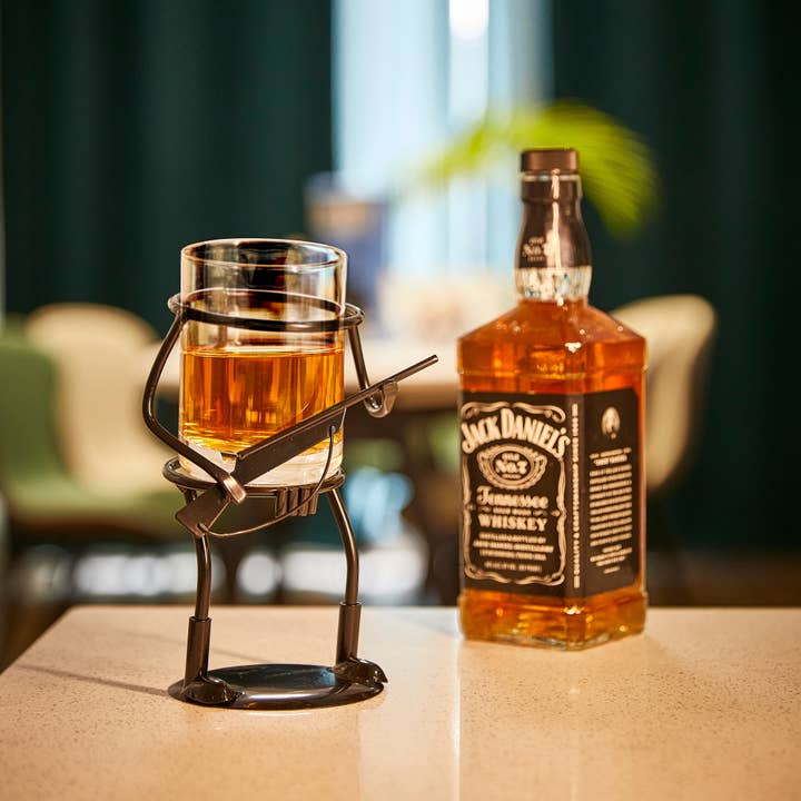 The Wine Savant / Khen Glassware - Wholesale Cocktail/Liquor Glass - Hunter Whiskey Glass - Bullet Glass & Metal Cup Holder- Guns