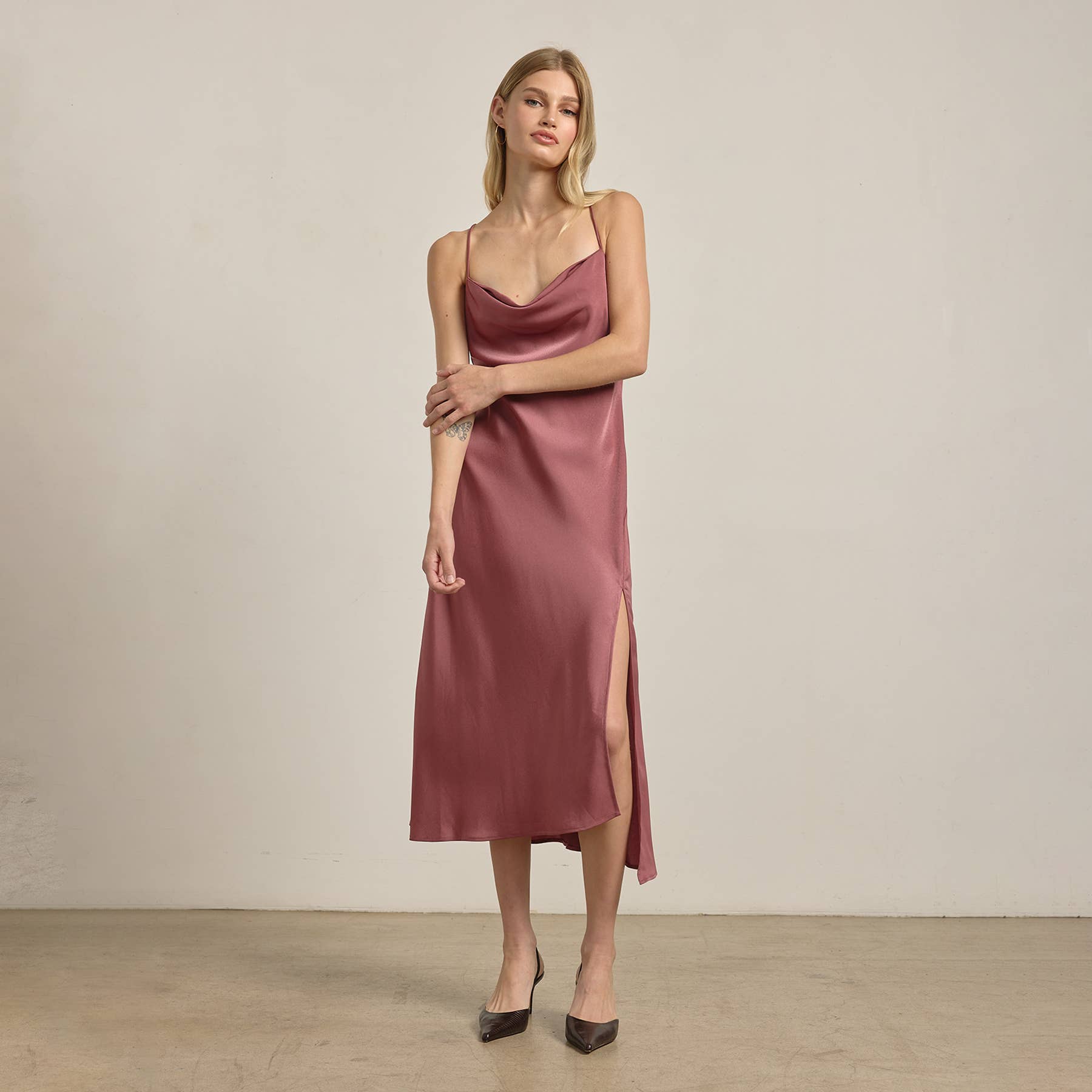RAISONNEL - Wholesale Dress - Women's - Satin Drape Slip Dress - RD12024