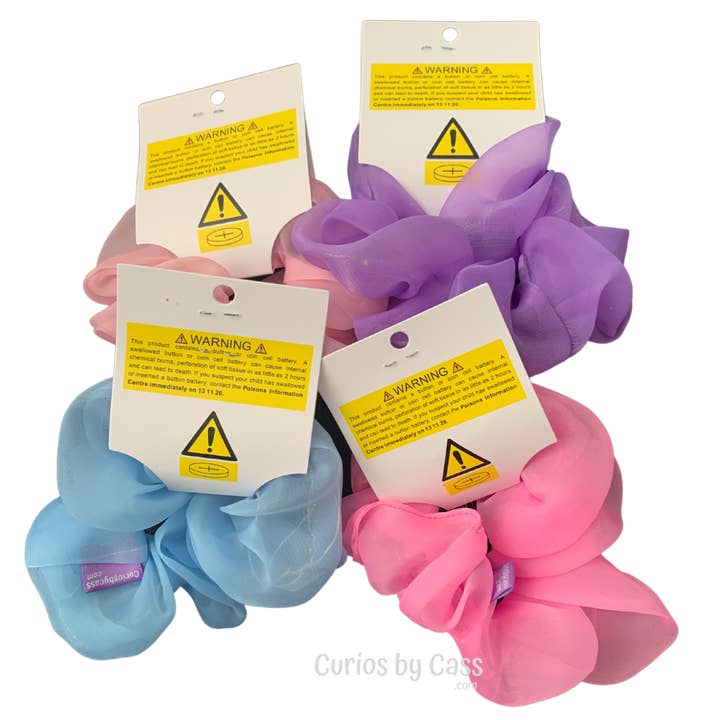 Curios by Cass - Wholesale Scrunchie - Women’s - Large LED Light Up Organza Scrunchies Light Pink4