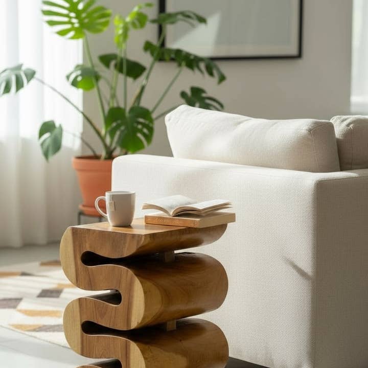 Natur Holz Hocker Beistelltisch Blumenhocker Ablagetisch - Handgefertigt aus massivem Suarholz - 50x30x30 cm für den Großhandel von SchnappFreude