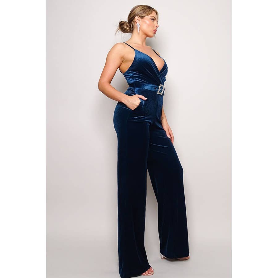 CEFIAN FASHION - Wholesale Jumpsuit - Women's - SAMBA RHINESTONE BELT VELVET JUMPSUIT8