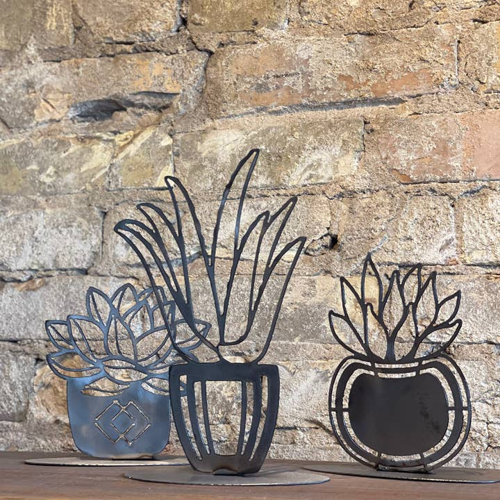 608 The Factory - Wholesale Decorative Tabletop Object - S/3 Potted Succulent Metal Stand - 608 The Factory