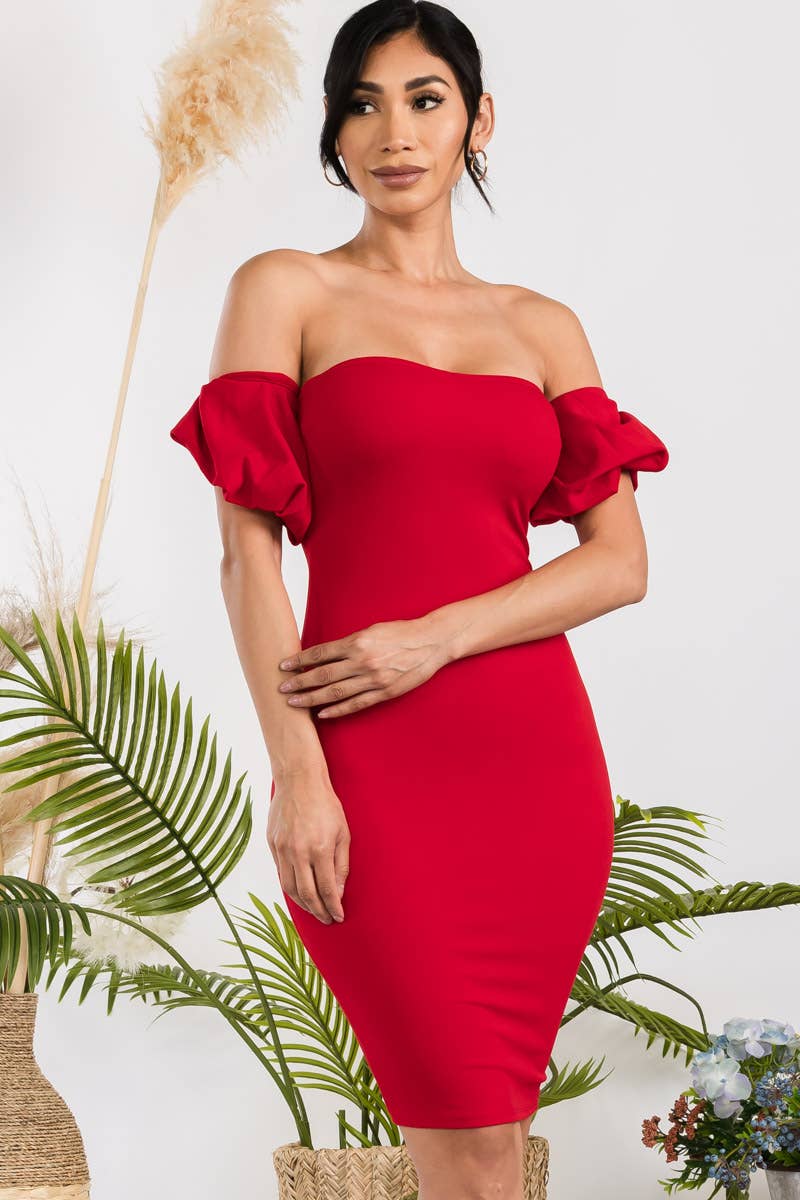 Vermelho GD7105 - Vestido de manga folhada sem ombros para venda a revendedores na Faire2