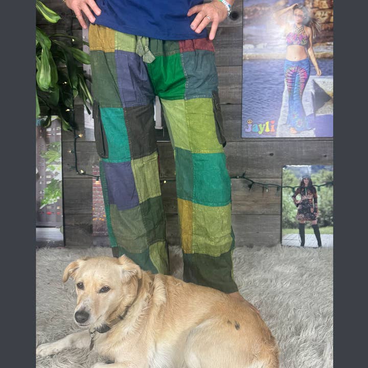 Cotton Stonewashed Up-Cycled Patchwork 5 Pocket Cargo Pants for wholesale by Jayli Clothing