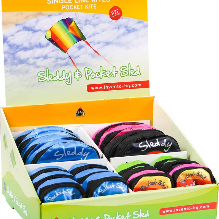 Pocket Sled + Sleddy Kite Display - contains 20 asstd kites for wholesale by HQ Kites & Designs