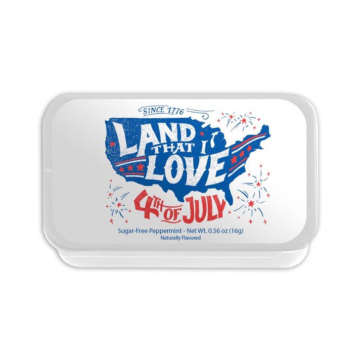 Boîte à menthe sur le thème de la fête de l'indépendance avec des pastilles à la menthe pour la vente par AmuseMints