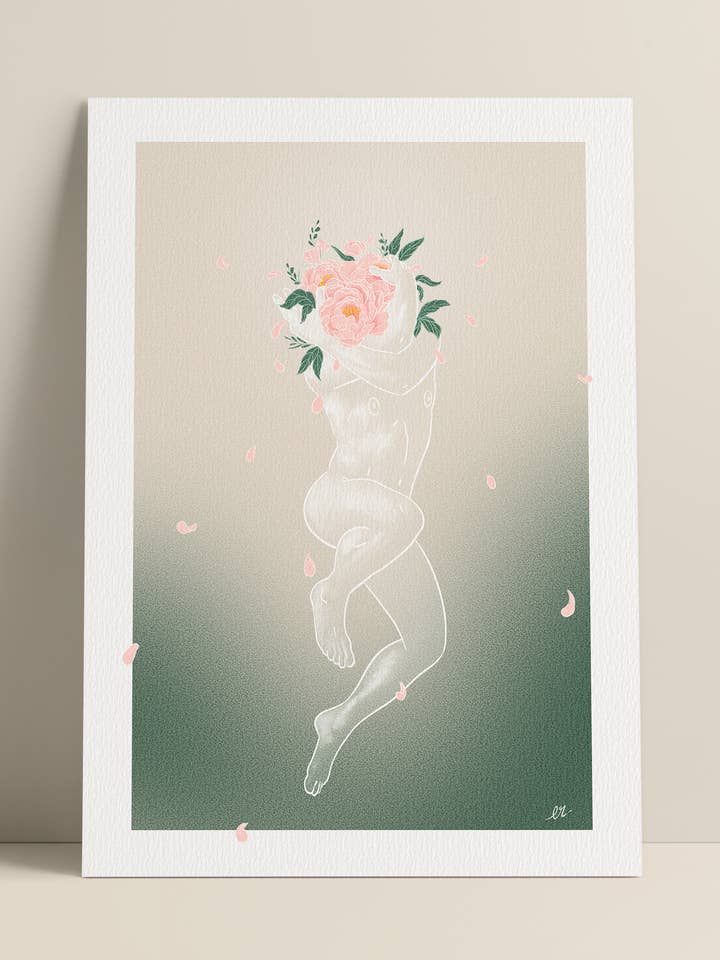 “The fervor of the peony” illustrated poster for wholesale by Edouard Rowehy