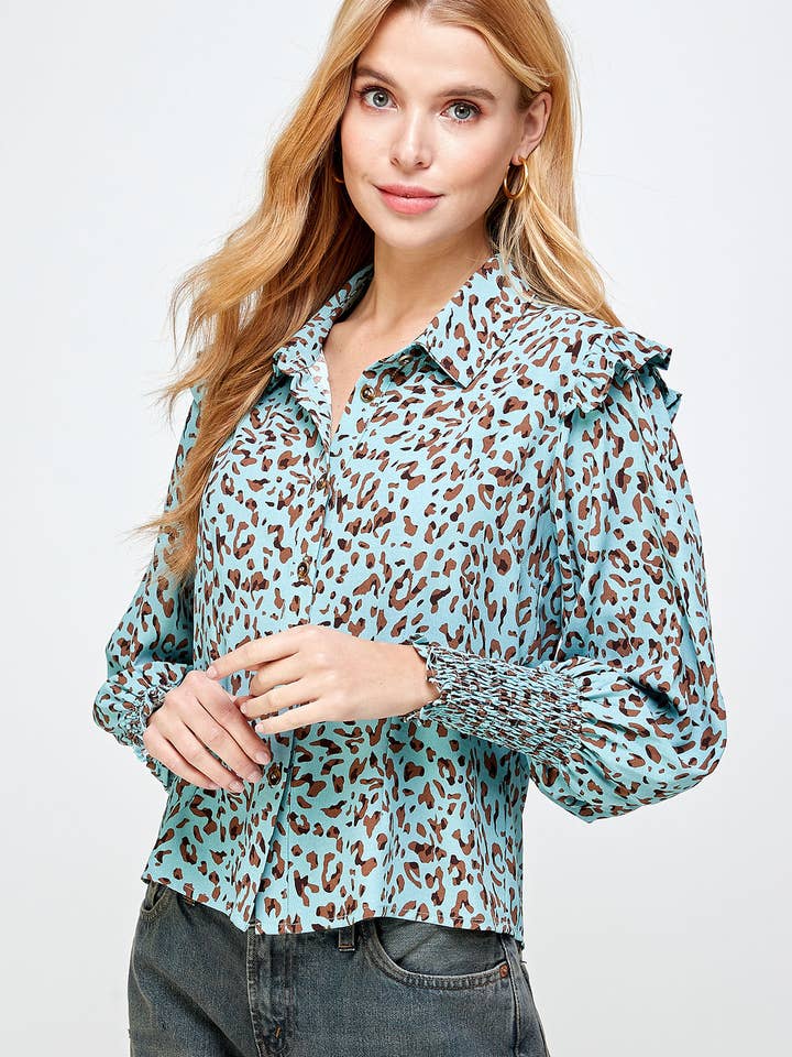 Sans Souci - Wholesale Blouse - Women's - RUFFLE SHOULDER PAD BLOUSE - GST1949