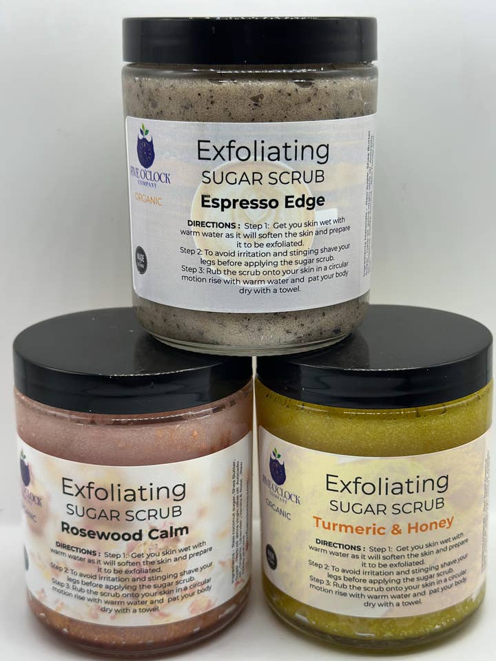 Five O’Clock Co.’s Exfoliating Sugar Scrubs for wholesale by Five O Clock Co.