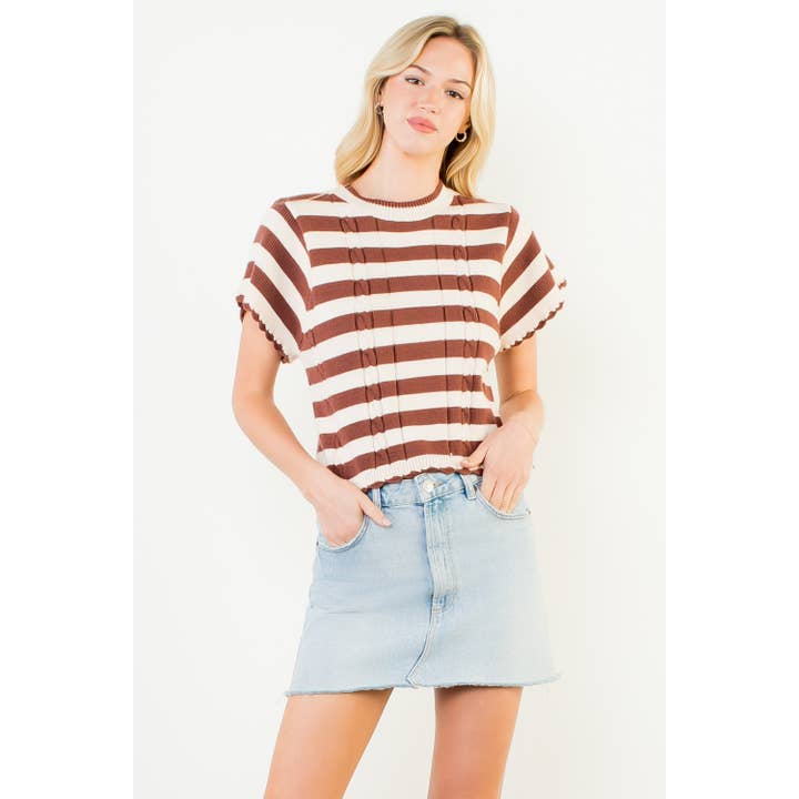 Short Sleeve Striped Knit Top for wholesale by THML