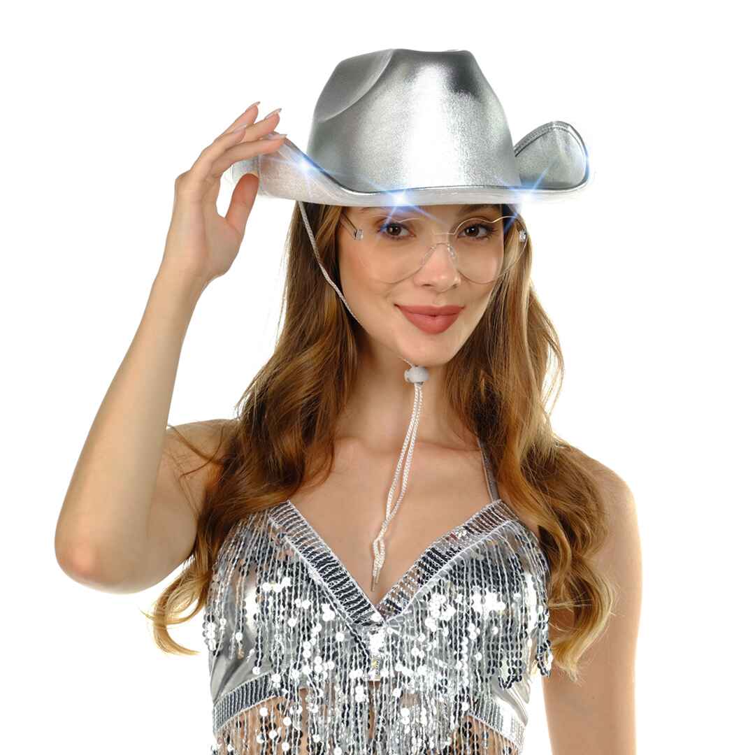 Funcredible - Wholesale Cowboy Hat - Women's - Silver Light Up Cowgirl Hats for Women Western - Stylish Cowboy Hats for Women - FUNCREDIBLE3