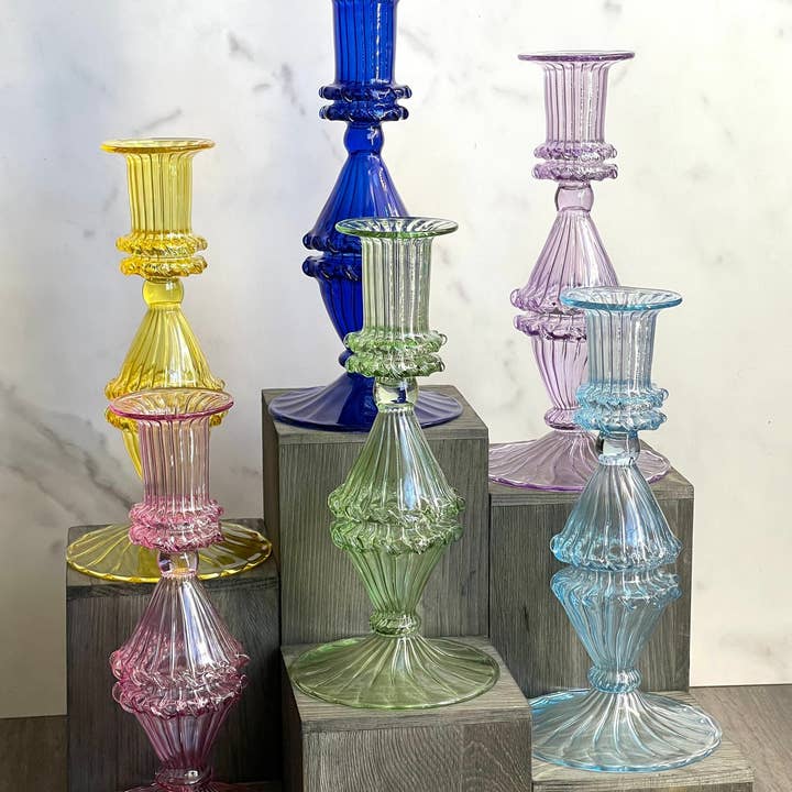 Arabazaar Gallery LLC - Wholesale Candle Holder - Handblown Gems Swirl Glass Candle Holders