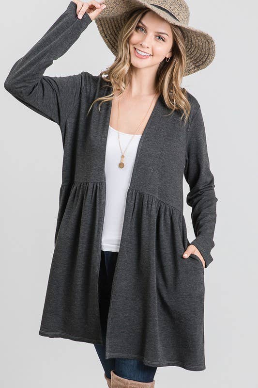 HEIMISH - Vente Cardigan – femme - CARDIGAN OUVERT À VOLANTS UNI EJ5007S AVEC POCHE LATÉRALE4