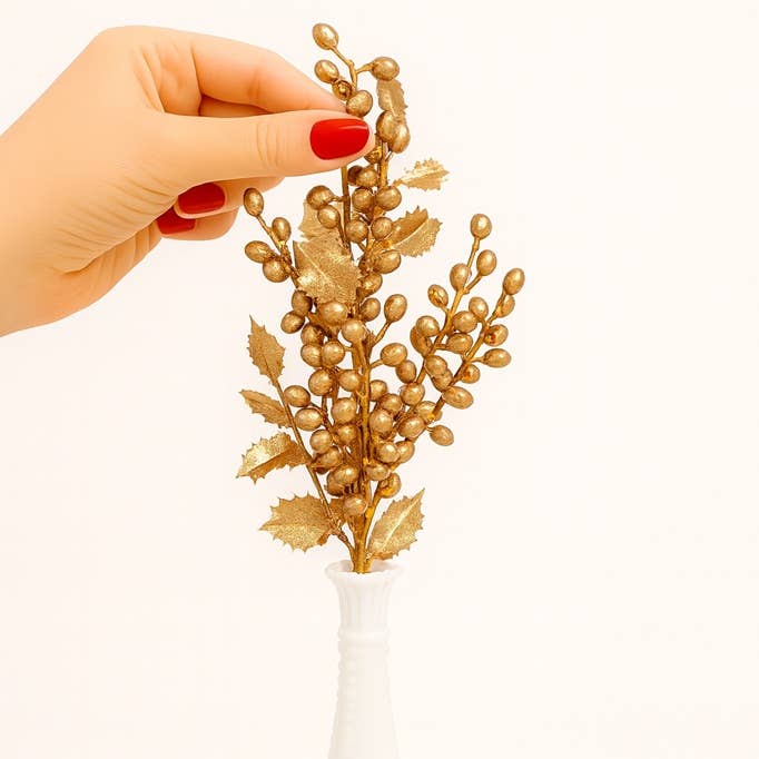 Factory Direct Craft - Wholesale Artificial Flowers - 20" Gold Sparkling Holly Berry Spray4