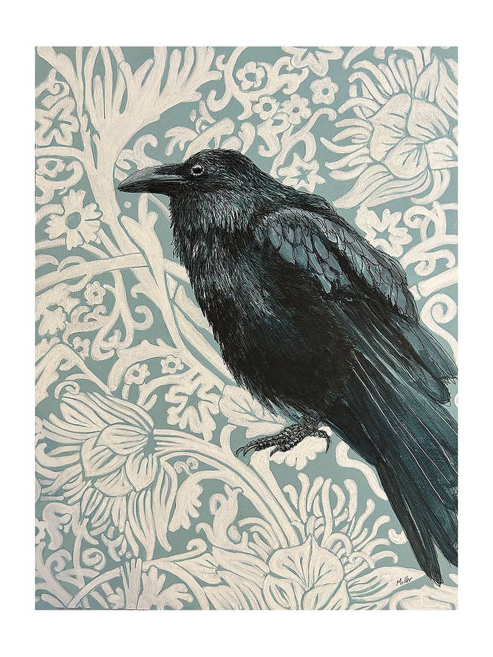 La stampa giclée del corvo turchese per la vendita all'ingrosso da parte di Between the Woods and Sea