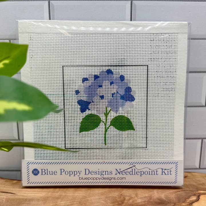 Blue Hydrangea Needlepoint Kit for wholesale by Blue Poppy Designs