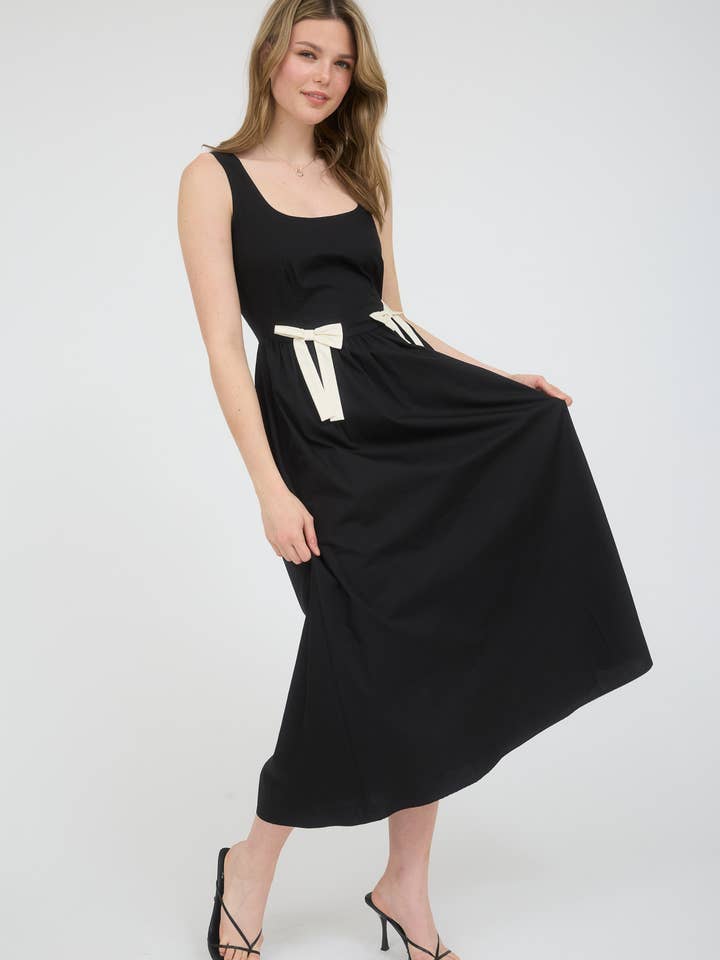 Blu Pepper - Wholesale Dress - Women's - BOW DETAIL SLEEVELESS A-LINE MIDI DRESS