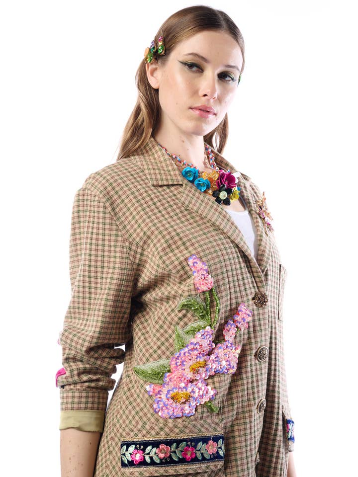 Aratta | Women's Fashion - Wholesale Blazer - Women's - Diana Beige Floral Blazer | Plaid Blazer | Flowery Jacket3