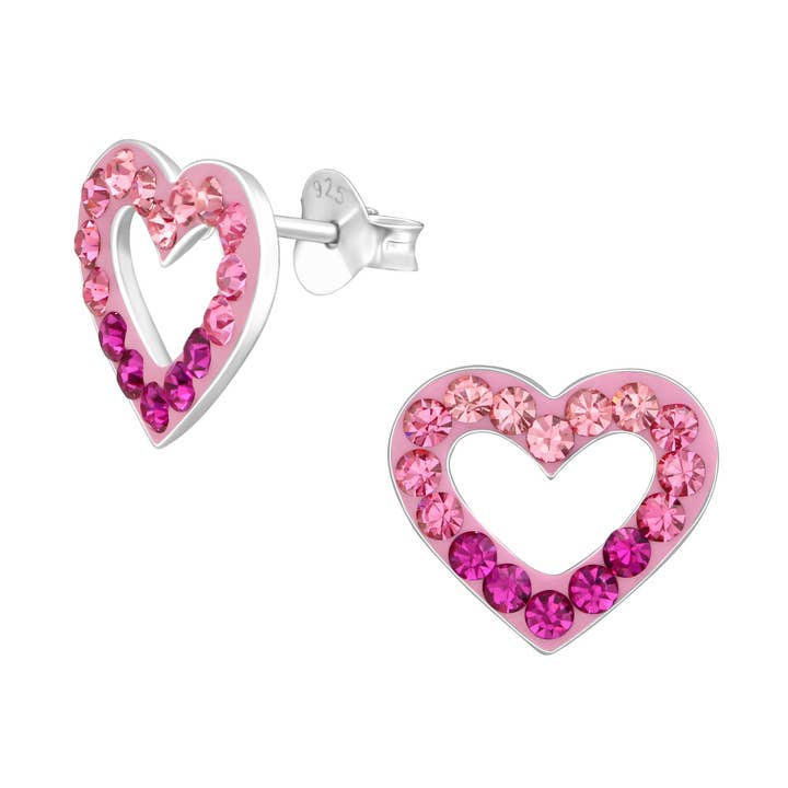 Ohrstecker aus 925er Sterlingsilber für Mädchen - rosa Kristallherz für den Großhandel von Snazzy Girls