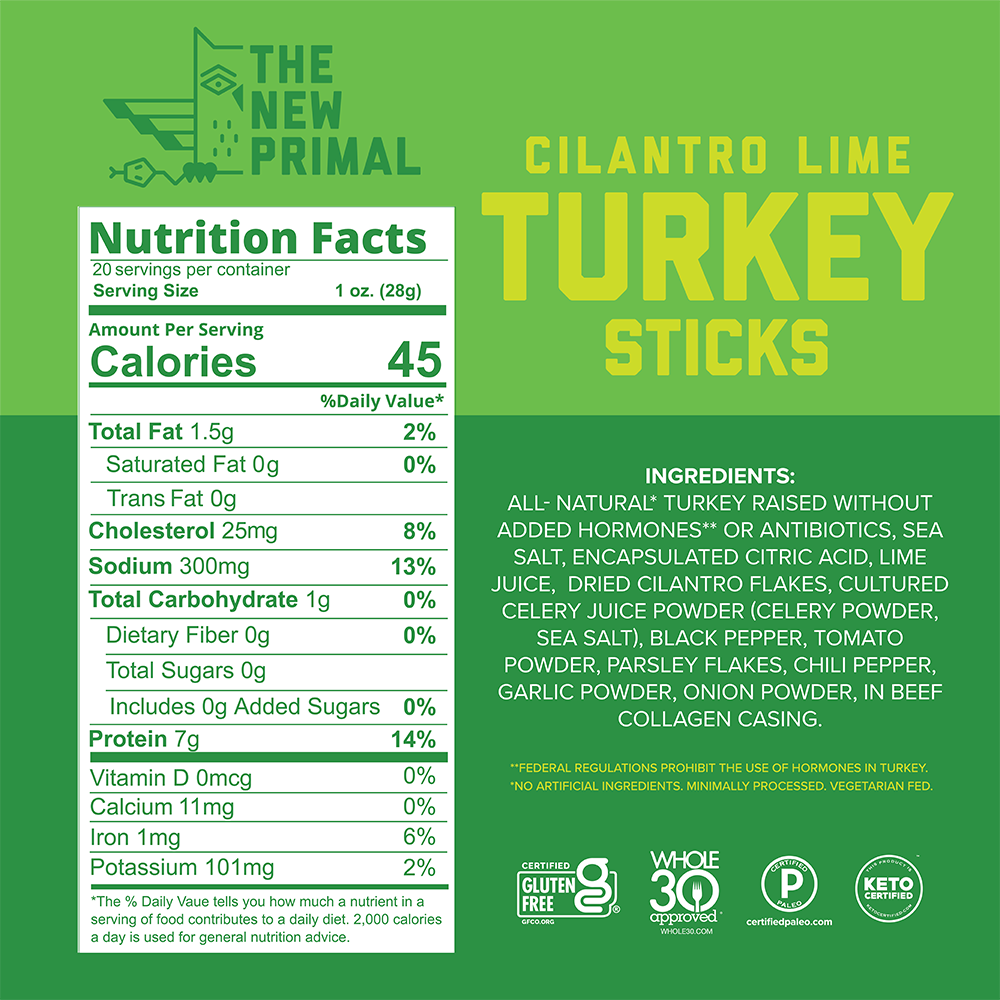 New Primal - Wholesale Jerky - Cilantro Lime All-Natural Turkey Meat Sticks, Zero Sugar1