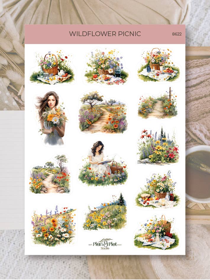 Picnic de flores silvestres | Pegatinas para venta al por mayor de Plan & Plot Studio