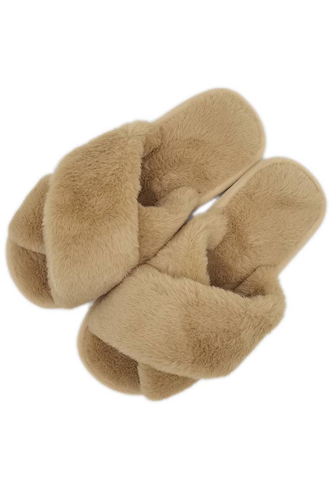 Hana - Wholesale Slippers - Women's - Solid Cross Faux Fur Slippers2