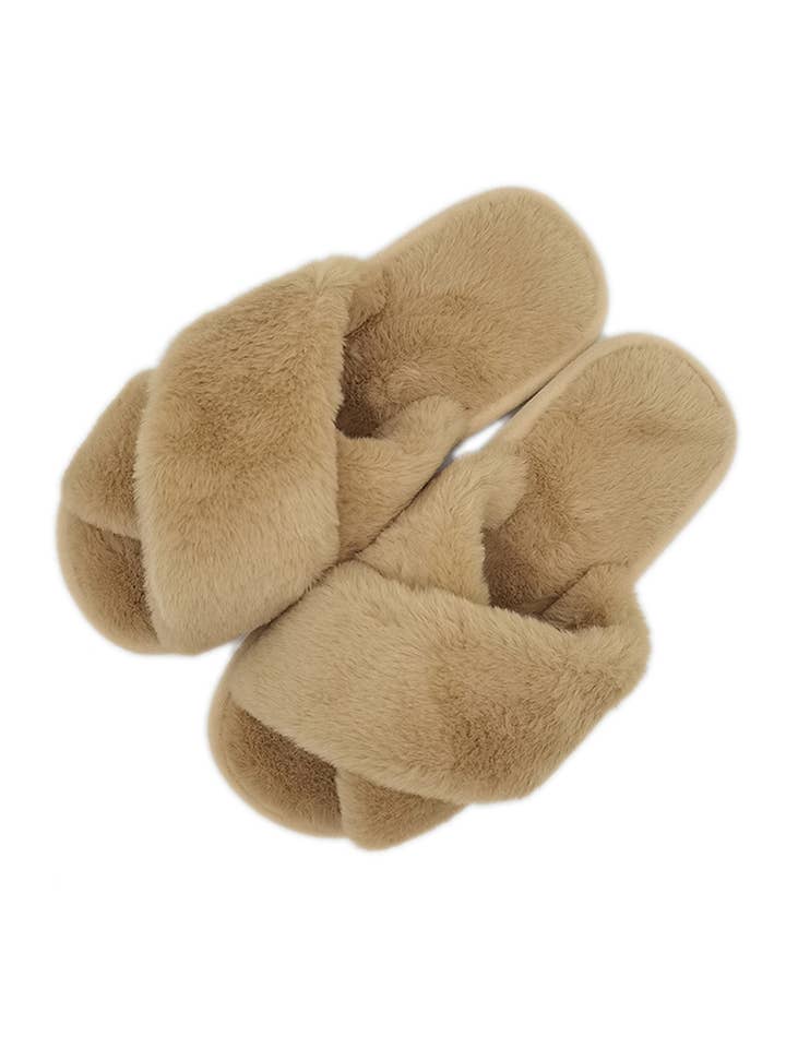Hana - Wholesale Slippers - Women's - Solid Cross Faux Fur Slippers2