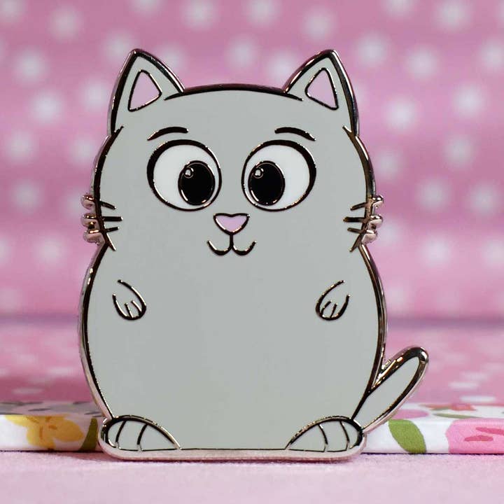 Gray Cat Enamel Pin for wholesale by Cat Lady Alley