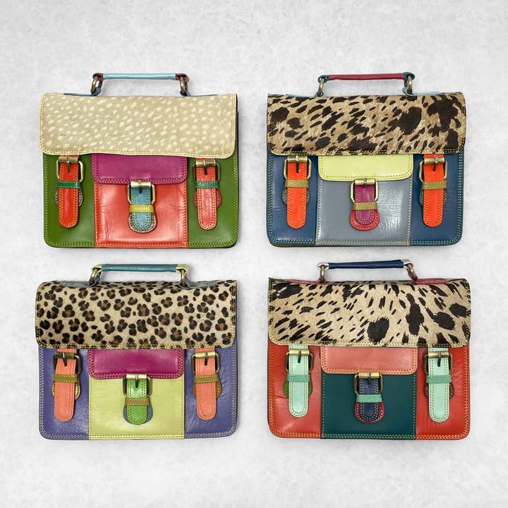 The Paper High Gift Company Limited - Wholesale Satchel – Women's - Akira Multicoloured Recycled Leather Animal Print Satchel