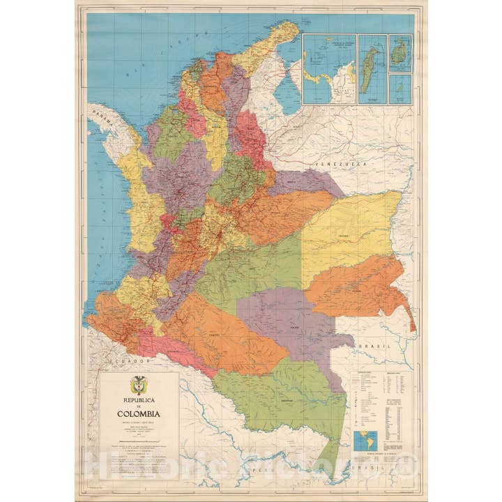 Mapa Histórico - Mapa de Parede, Colômbia - Político. 1972 por atacado de Historic Pictoric