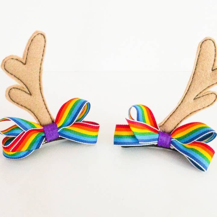 Rainbow Woodland Deer Antler Hair Clips I The Enchanted Magnolia for wholesale by The Enchanted Magnolia