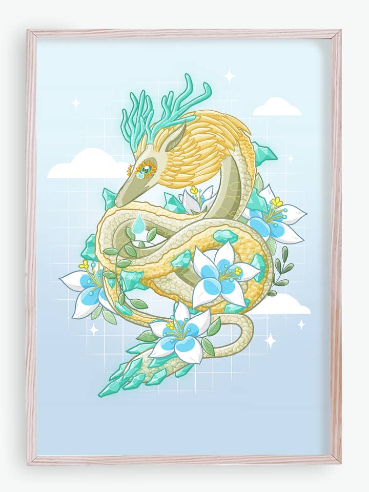 Light Dragon Art Print | Legend of Zelda Floral Art for wholesale by Sarah May Arts